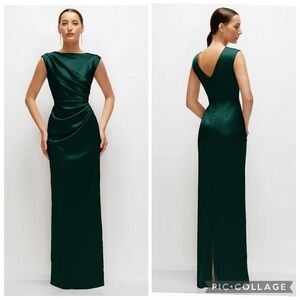 After Six 6899 Pleated Cap Sleeve Charmeuse Satin Gown Evergreen XXL